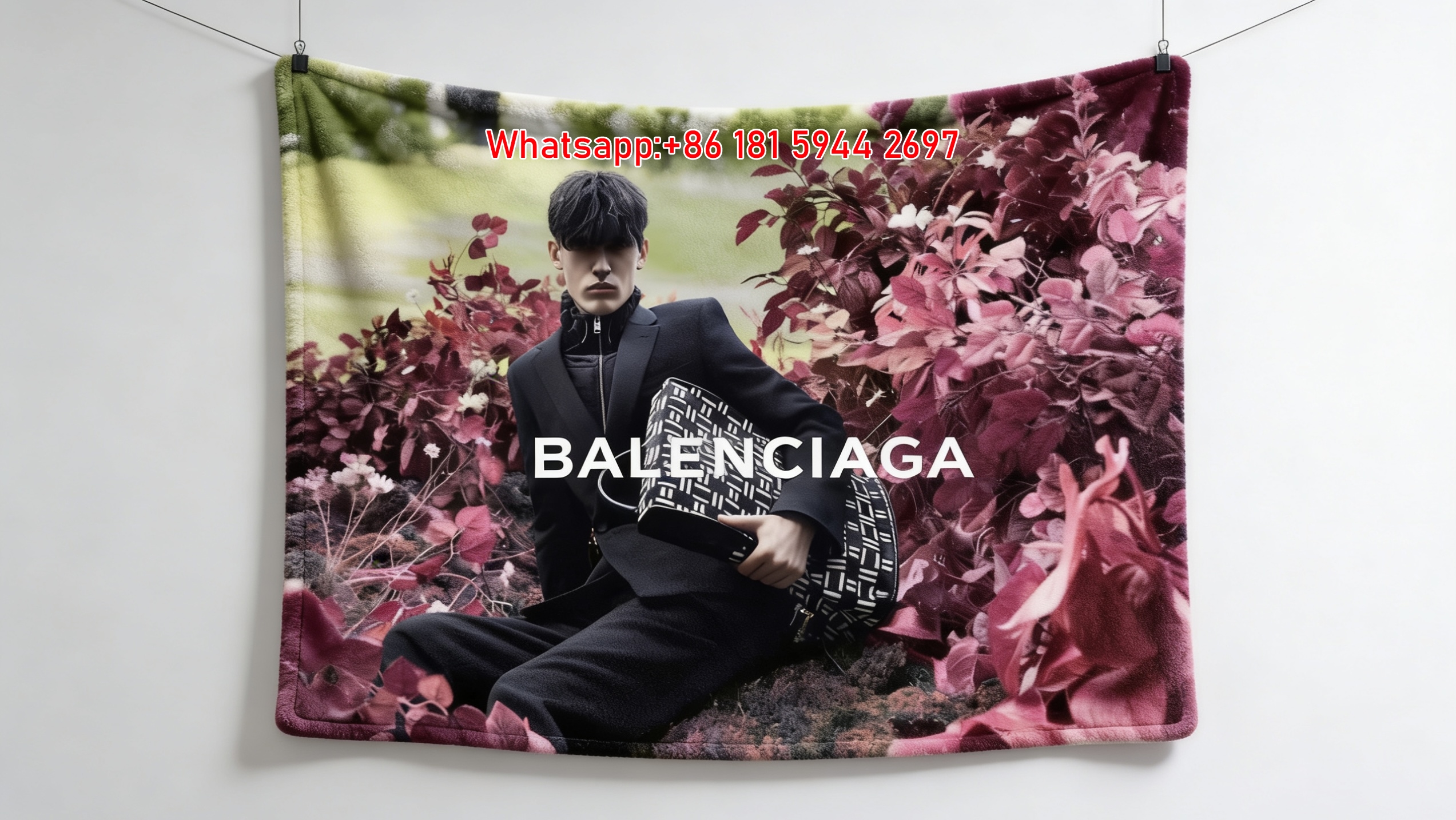Balenciaga Goat Head Red Street Style Flannel Sofa Throw Blanket BA216